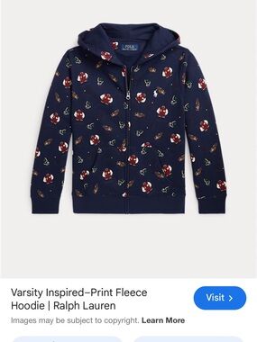 Polo by Ralph Lauren Navy Zip-Up Hoodie with Varsity Print | Boys 10-12